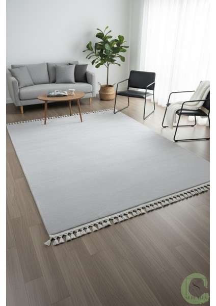 Post/peluş Yıkanabilir Kaymaz Taban Yumşacık Açık Gri Örgü Saçaklı Modern ve Şık Salon Oturma Odası Mutfak Çocuk Odası Koridor Antre Halısı