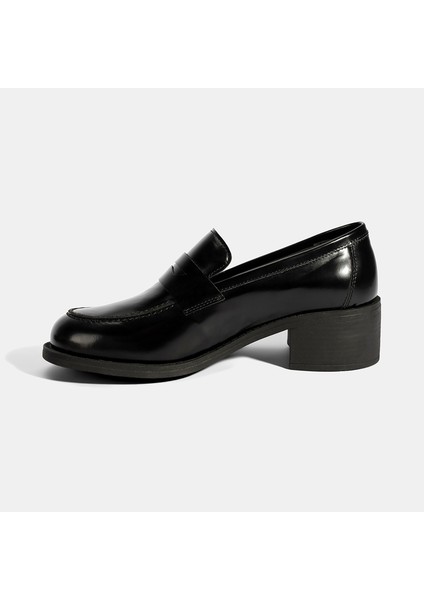 Kadın Siyah Topuklu Deri Loafer modelleri