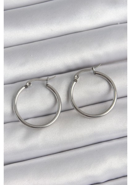 316 Çelik Gümüş Renk 22 mm Halka Model Kadın Küpe TG27BKP10513