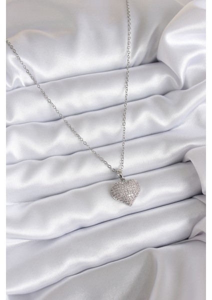 316L Çelik Zincir Gümüş Renk Zirkon Taş Detay Kalp Model Kadın Kolye TG27BKO7811 fiyatları