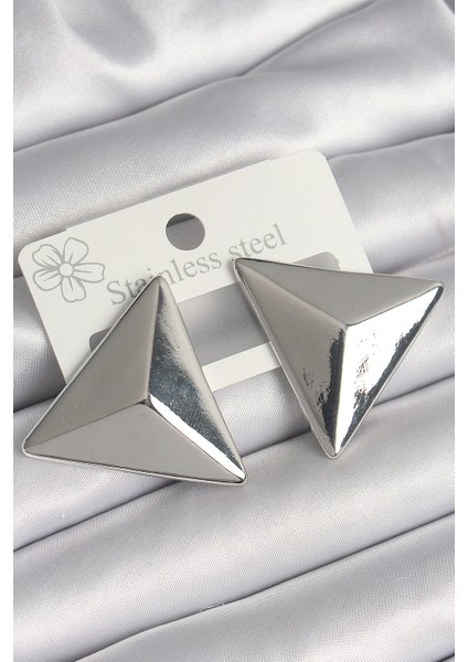 Pirinç Gümüş Renk 3D Üçgen Model Kadın Küpe TG27BKP10230