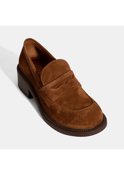 Kadın Taba Topuklu Süet Loafer indirimleri