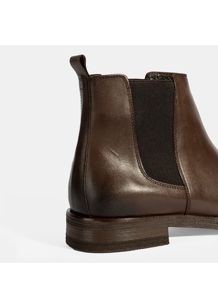 Erkek Kahve Lastik Detaylı Deri Bot