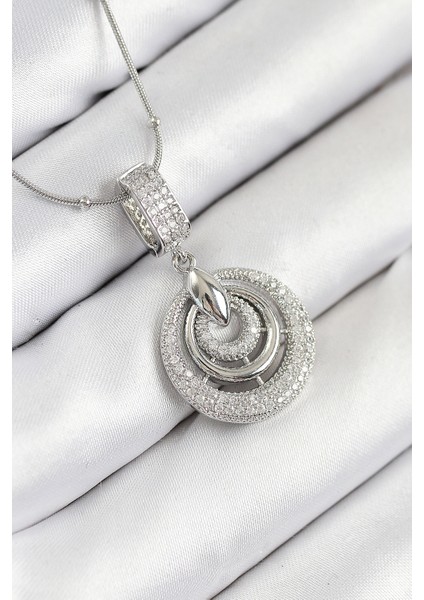 316L Çelik Zirkon Taşlı Çember Model Gümüş Renk Kadın Kolye TG27BKO10541