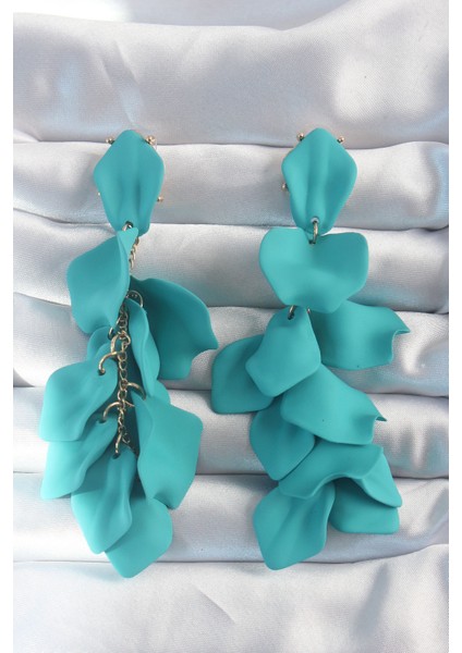 Pirinç Turkuaz Renk Sallantılı Yaprak Model Küpe TG27BKP9183