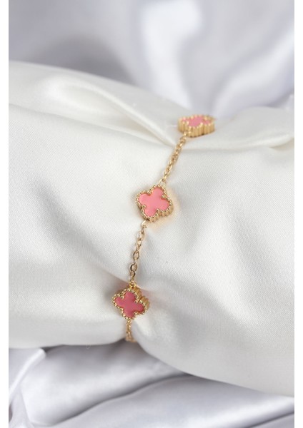 316L Çelik Gold Renk Pembe Baby Boy Yonca Kadın Bileklik TG27BB7946