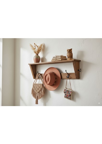 Masif Meşe Duvar Askılığı – Raflı ve Yan Askılı El Yapımı Duvar Organizeri