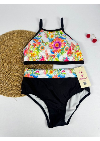Kadın Şık Etnik Desenli Crop Bikini Takımı