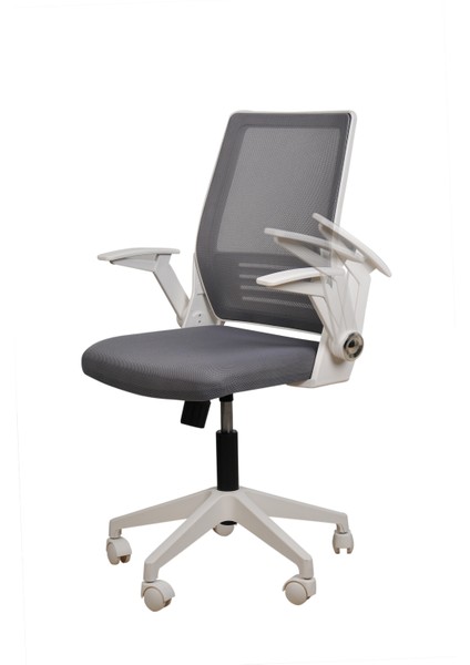 Katlanır Kollu Çalışma Sandalyesi MONTAJLI | Ofis ve Bilgisayar Koltuğu | Beyaz Kol Antrasit Kumaş