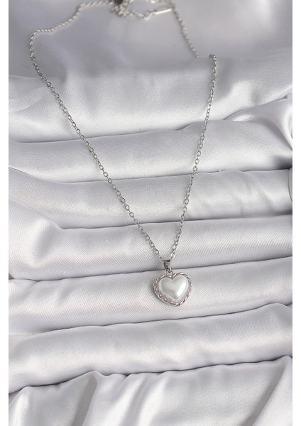 316L Çelik Gümüş Renk Zincir 3D Inci Kalp Model Kadın Kolye TG27BKO9712 fiyatları