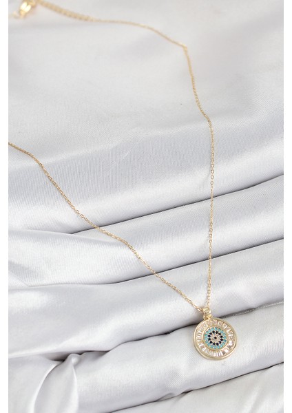 Pirinç Zirkon Taşlı Su Yolu Nazar Model Gold Renk Kadın Kolye TG27BKO10428 fiyatları