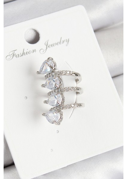 Pirinç Zirkon Taşlı Damla Model Gümüş Renk Sağ Kıkırdak Küpe TG27BKP10995