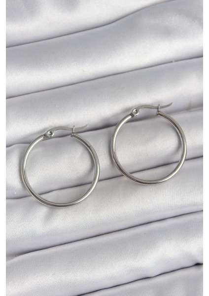 316 Çelik Gümüş Renk 27 mm Halka Model Kadın Küpe TG27BKP10514