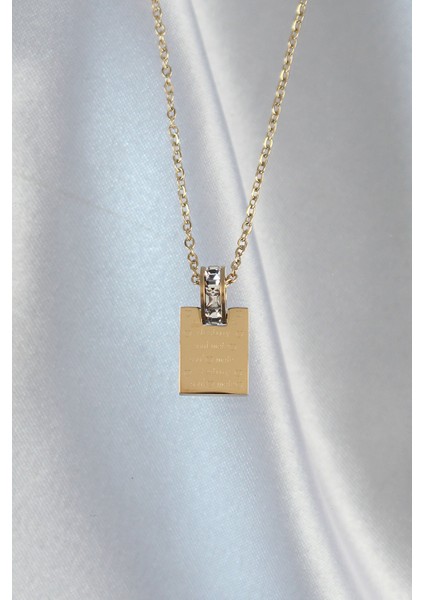 316L Çelik Zincir Gold Renk Zirkon Taşlı Aşk Mektubu Kolye TG27BKO8907