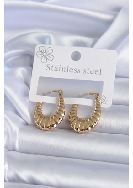 316L Çelik Gold Renk Işlemeli Halka Model Kadın Küpe TG27BKP7890