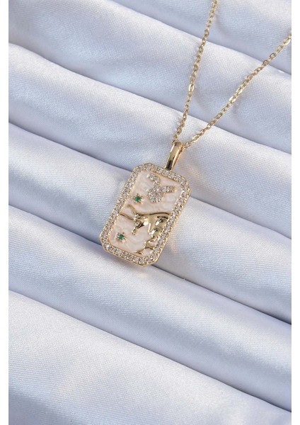 316L Çelik Zincir Altın Renk Zirkon Taşlı Boğa Figürlü Tarot Kolye TG27BKO9235