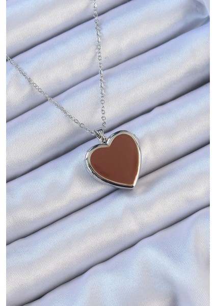 316L Çelik Zincir Gümüş Renk Mineli Içi Açılan Kalp Kolye TG27BKO9098