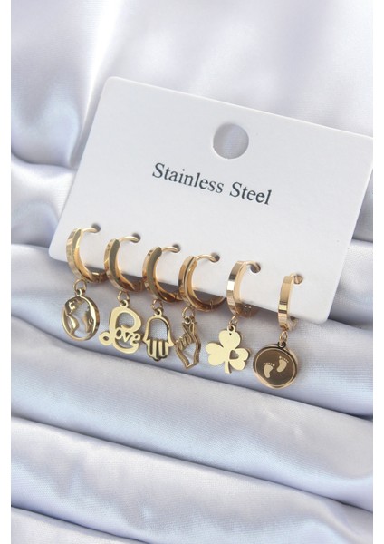 316L Çelik Gold Renk Çoklu Figür Model Kadın Küpe Seti TG27BKP8142