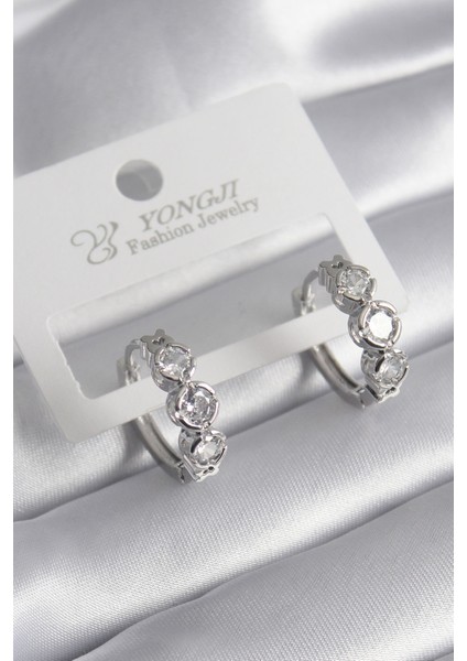 Pirinç Gold Renk Zirkon Taşlı Kalp Detay Kadın Küpe TG27BKP8357