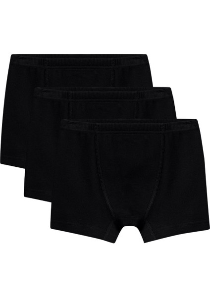 8902 Siyah Renk Erkek Çocuk 3'lü %100 Pamuk Ribana Boxer