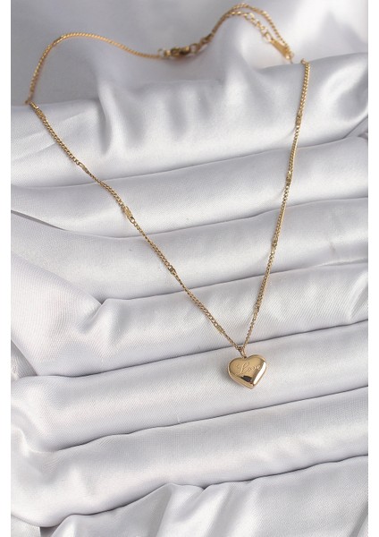 316L Çelik Gold Renk Zincir Love Işlemeli Kalp Figür Kadın Kolye TG27BKO9778 fiyatları