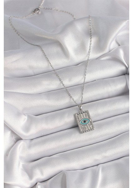 316L Çelik Gümüş Renk Zirkon Taşlı Göz Işleme Detaylı Plaka Model Kadın Kolye TG27BKO9616 fiyatları