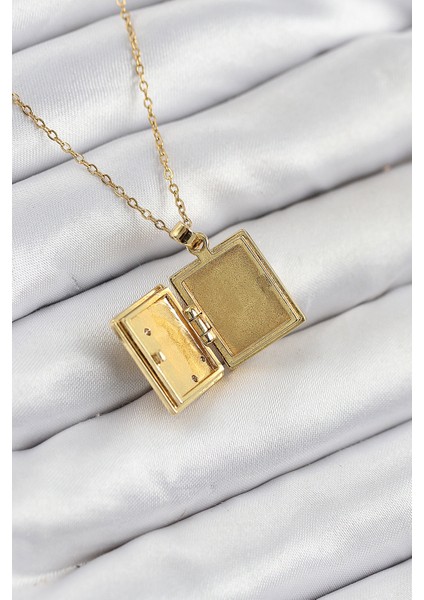 316L Çelik Zirkon Taşlı Açılabilr Kapaklı Kitap Model Gold Renk Kadın Kolye TG27BKO10515 fiyatları