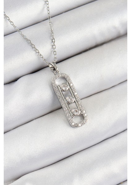 316L Çelik Zirkon Taşlı Messika Model Gümüş Renk Kadın Kolye TG27BKO10346