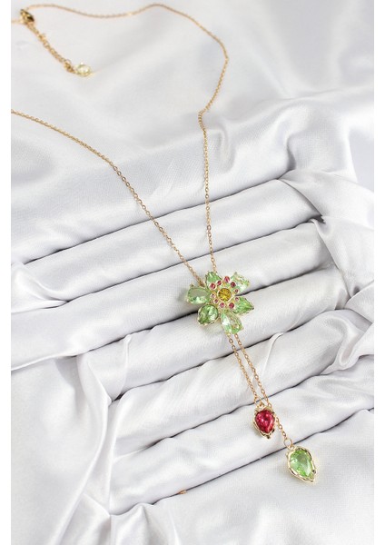 Vıp Pirinç Zirkon Taşlı Çiçek Model Gold Renk Asansörlü Kadın Kolye TG27BKO10474 fiyatları