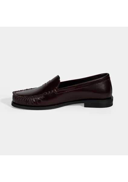 Kadın Bordo Klasik Deri Loafer modelleri