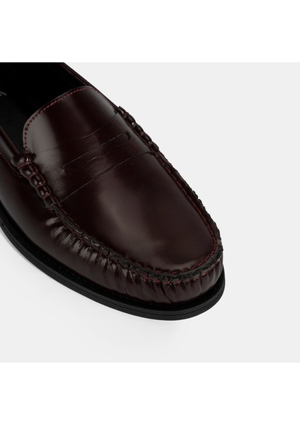 Kadın Bordo Klasik Deri Loafer