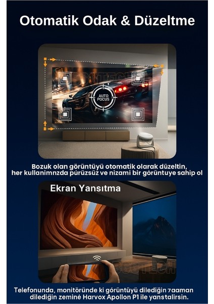 Taşınabilir 4K Destekli Projeksiyon Apollon P1 Bataryalı 1080P Android Projektör