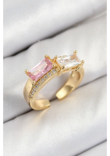 Pirinç Zirkon Taşlı Dikdörtgen Model Gold Renk Kadın Yüzük TG27BYK3797