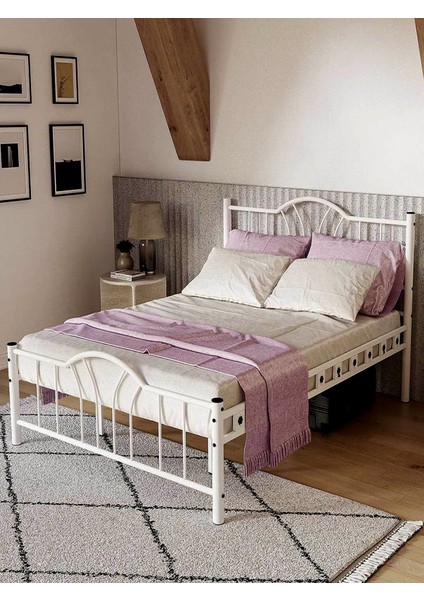 Argimo Bella Çift Kişilik Ferforje Metal Karyola Beyaz