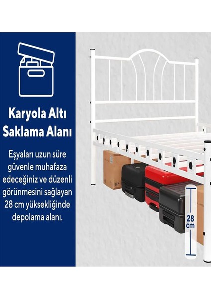 Argimo Bella Çift Kişilik Ferforje Metal Karyola Beyaz