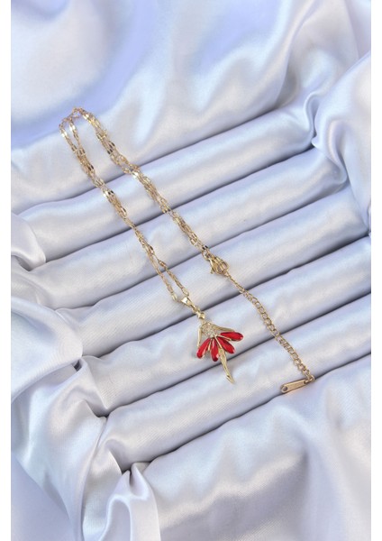 316L Çelik Zincir Altın Renk Kırmızı Etekli Zirkon Taşlı Balerin Kolye TG27BKO9099 fiyatları