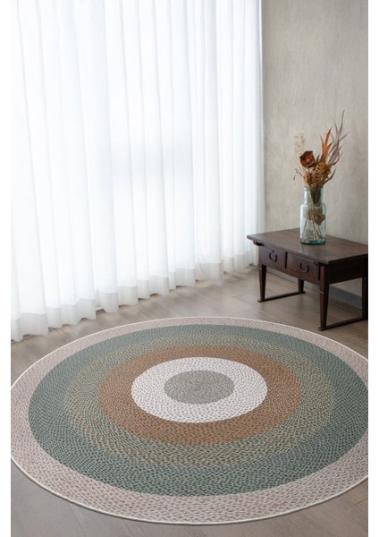 Renkli Hasır Örgü Desenli Yıkanabilir Yuvarlak Salon Halısı
