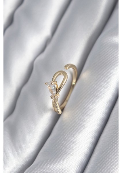 Pirinç Gold Renk Zirkon Taş Detay Kurdele Model Kadın Yüzük TG27BYK2991