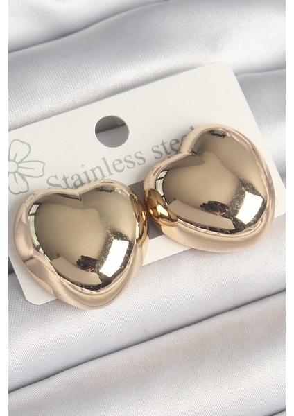 Pirinç Gold Renk Bombe Kalp Model Kadın Küpe TG27BKP10248