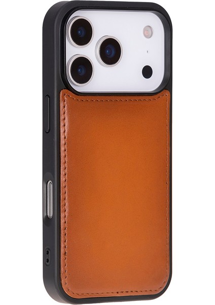 Apple iPhone 17 Pro Max Için, Hakiki Deri, El Yapımı Cüzdanlı Kılıf, Magsafe ile Uyumlu, Iç Yüzeyi Kadife, Gölgeli Taba