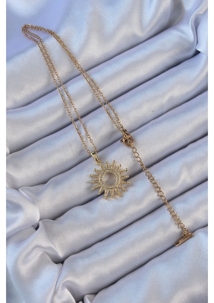 316L Çelik Zincir Altın Renk Zirkon Taşlı Parlayan Güneş Kolye TG27BKO9105 fiyatları