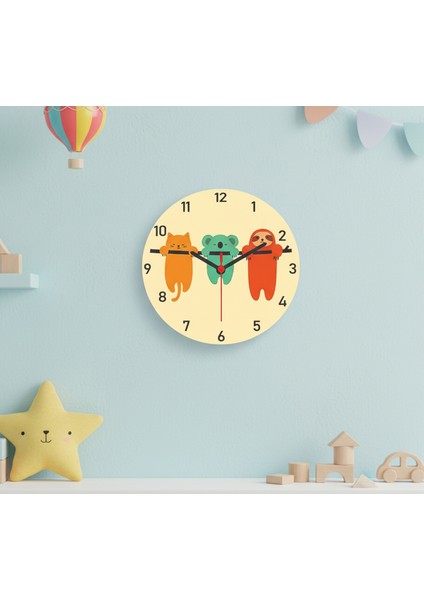 Renkli Dekoratif Duvar Saati - Sessiz Mekanizmalı 3 Hayvanlı Duvar Saati| Salon-Yatak ve Çocuk Odası modelleri