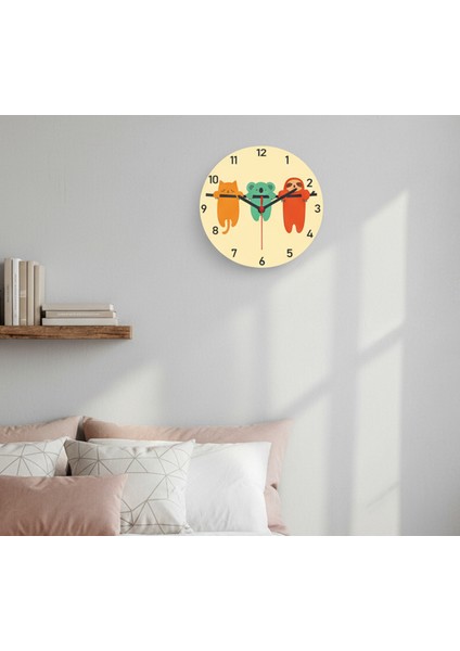 Renkli Dekoratif Duvar Saati - Sessiz Mekanizmalı 3 Hayvanlı Duvar Saati| Salon-Yatak ve Çocuk Odası