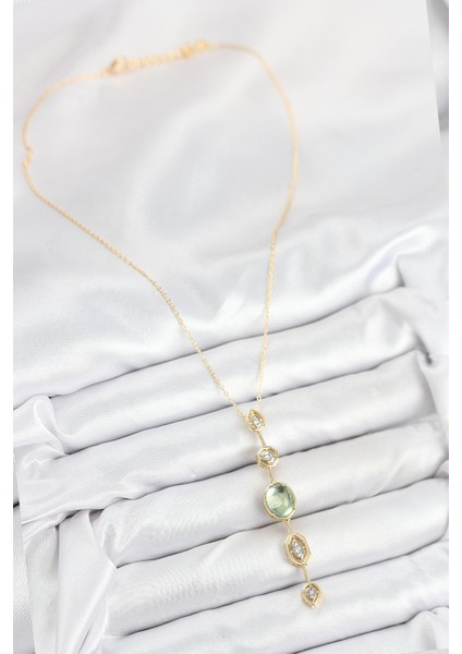 Pirinç Zincir Yeşil Gold Renk Zirkon Taşlı Y Kolye TG27BKO10557 fiyatları