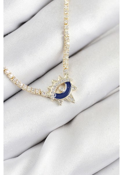 Pirinç Zirkon Taşlı Su Yolu Göz Model Gold Renk Kadın Kolye TG27BKO10547