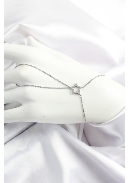 Pirinç Gümüş Renk Zirkon Taşlı Yıldız Model Şahmeran TG27SN677