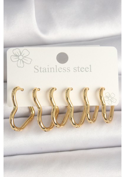 316L Çelik Gold Renk Kalp Model Kadın Küpe Seti TG27BKP10356