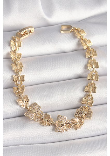 Pirinç Gold Renk Zirkon Taşlı Kelebek Model Zincir Kadın Bileklik TG27BB6834