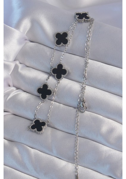 316L Çelik Gümüş Renk Siyah Mineli Yonca Kolye TG27BKO8997 fiyatları