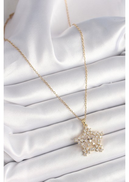 316L Çelik Gold Renk Zincir Zirkon Taşlı Kar Tanesi Model Kadın Kolye TG27BKO9895 fiyatları